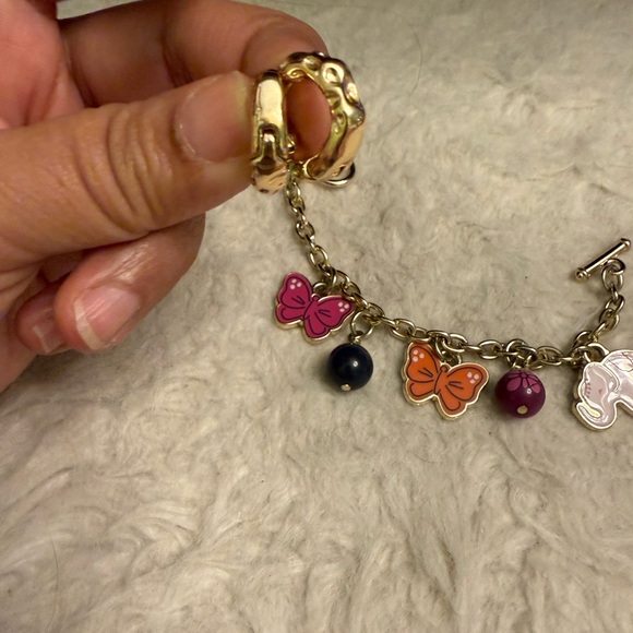 Gold Charm Bracelet with Butterfly & elephant Charms and gold hoop earrings - Picture 3 of 7